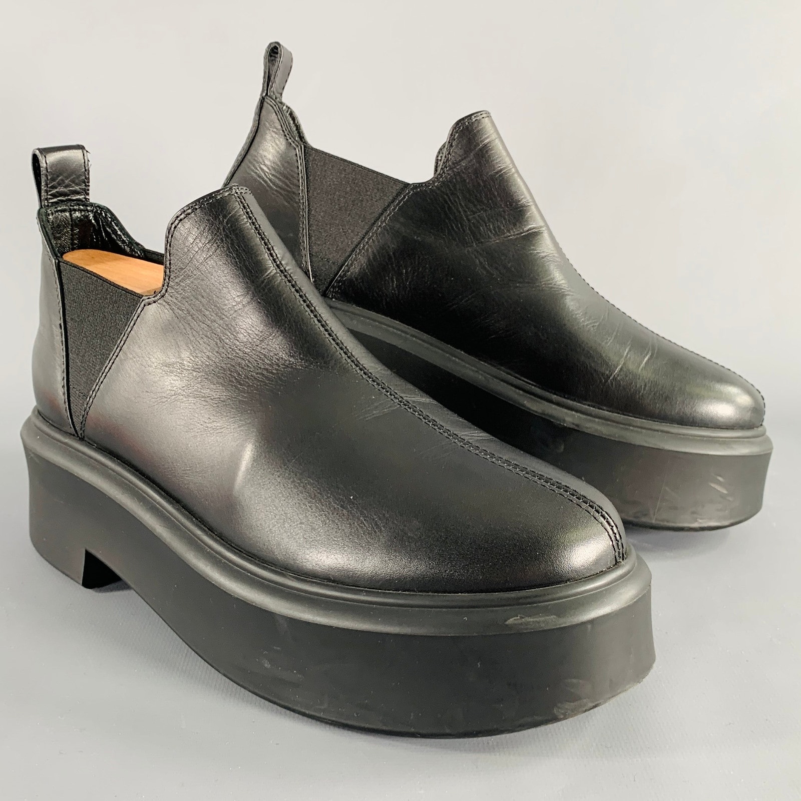 The Row Size 7.5 Black Leather Platform Chelsea Boots